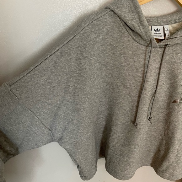 Adidas Grey and Silver Trefoil Cropped Hoodie - Picture 3 of 9